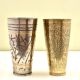 Golden Brass Embossed Floral Engraved Lassi Glass - Set of 2